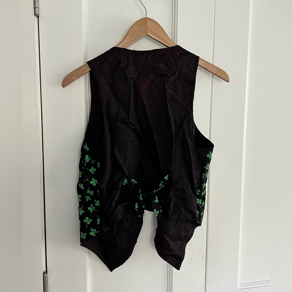 Robyn-Lyn 100 % Cotton Four Clover St. Patricks Green & Black Vest Womens Small - Picture 3 of 4
